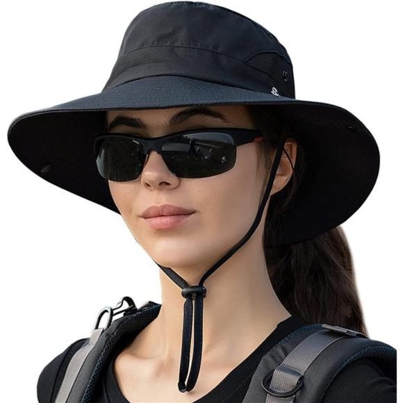 WOMENS Ponytail Sun Hat UV Protection Mesh Foldable Wide Brim Beach Fishing Hat - Picture 7 of 7